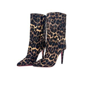 NEW Christian Louboutin Astrilarge Booty 100 Leopard Print Hair On Boots 38